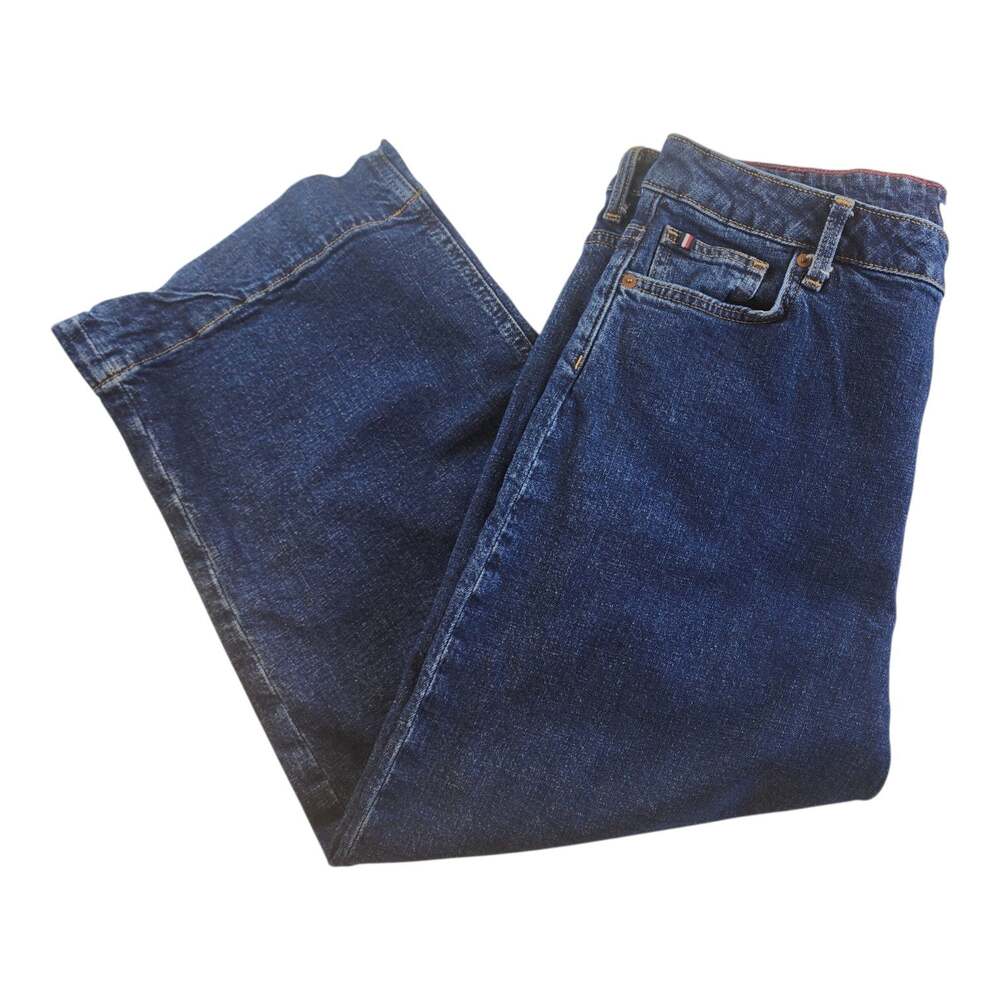 Tommy Hilfiger Size 14 Dark-Wash Cropped Wide-Leg Jeans YK2 Preppy Classic